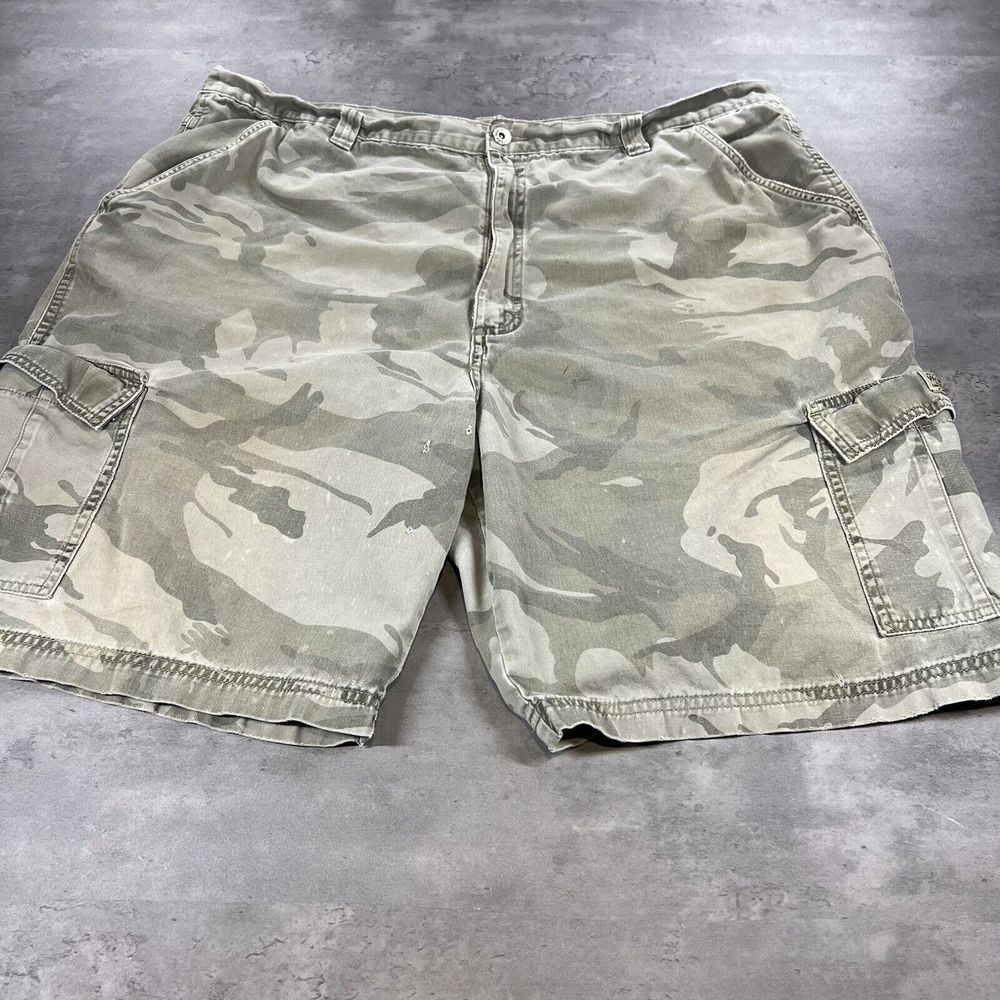 Wrangler Shorts Men 40x10 Camo Cargo Faded Western Baggy Skater Y2K Gray Tan